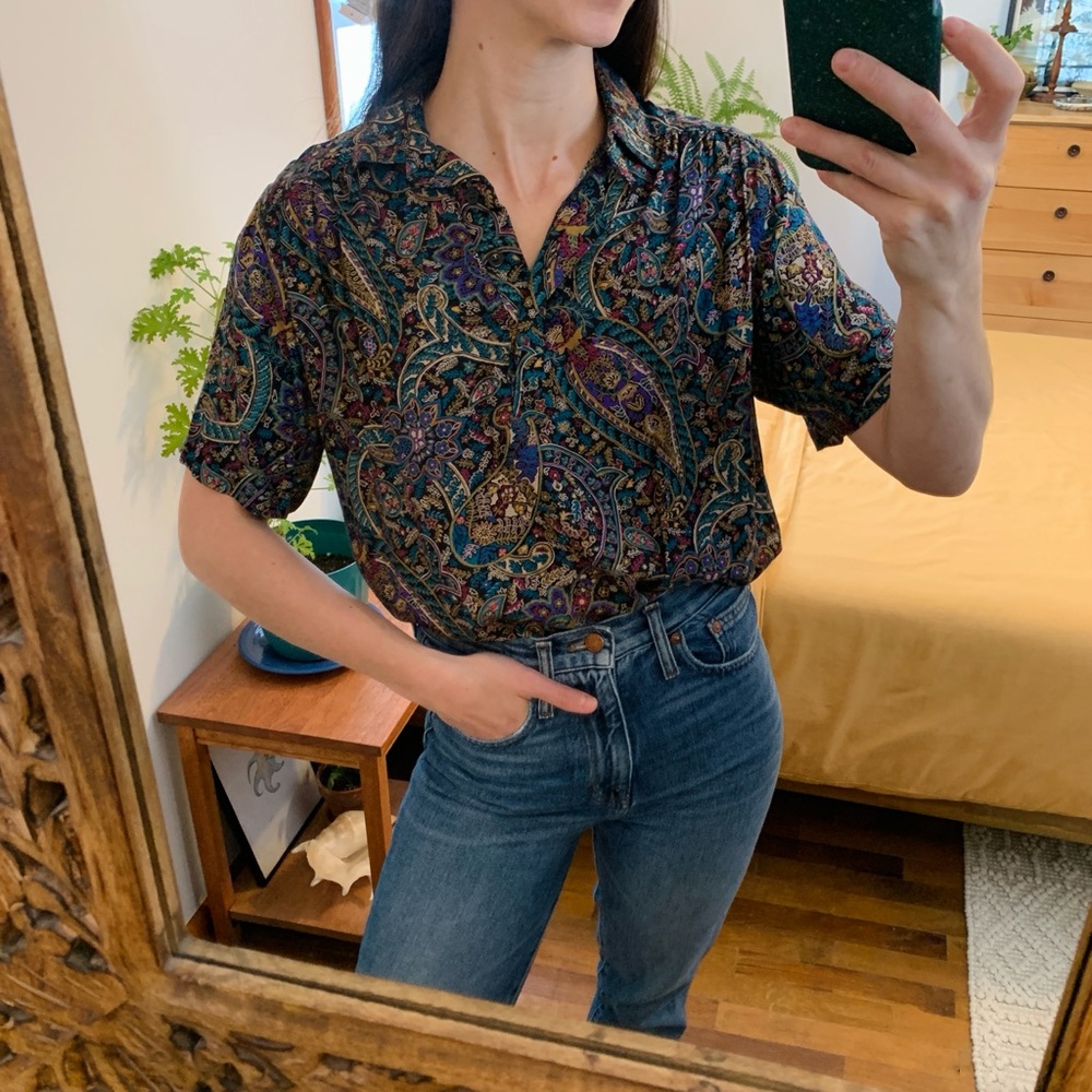 Vintage Alfred Dunner Button Down Funky Paisley Top